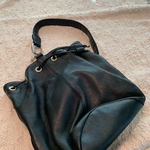 Black leather sling purse
